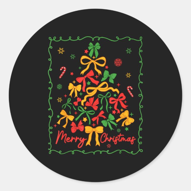 Coquette Bow Christmas Tree Xmas Holiday Girly Out Runder Aufkleber (Vorderseite)