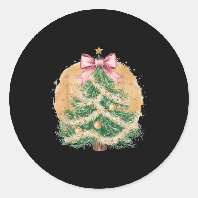 Coquette Bow Christmas Tree Xmas Holiday Girly Out Runder Aufkleber (Vorderseite)
