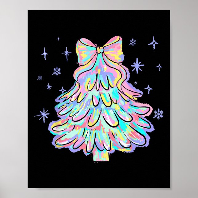 Coquette Bow Colorful Christmas Tree Merry Xmas Gi Poster (Vorne)