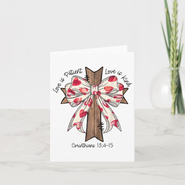 Coquette Bow Cross Valentinstag Jesus Bible Vers Karte (Vorderseite)