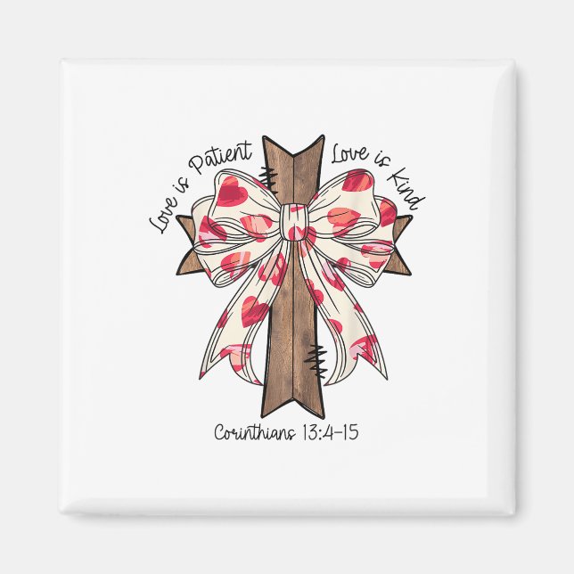 Coquette Bow Cross Valentinstag Jesus Bible Vers Magnet (Vorne)