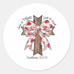 Coquette Bow Cross Valentinstag Jesus Bible Vers Runder Aufkleber