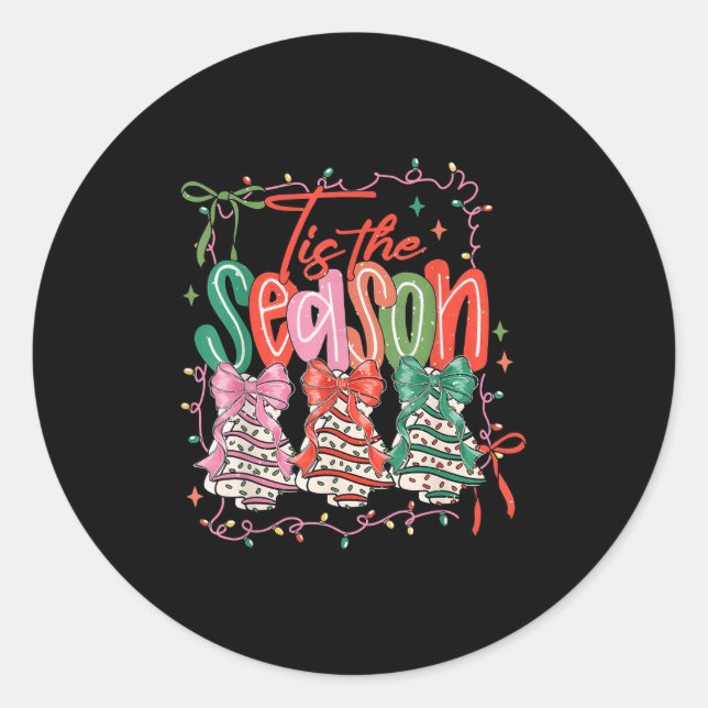 Coquette Bow Dies ist die Jahreszeit Weihnachtsbau Runder Aufkleber (Vorderseite)