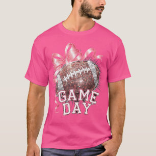 Coquette Bow Disco Funny Football Game Day Touchdo T-Shirt