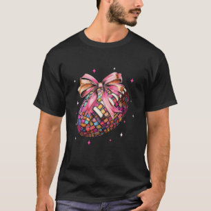 Coquette Bow Disco Funny Football Game Day Touchdo T-Shirt