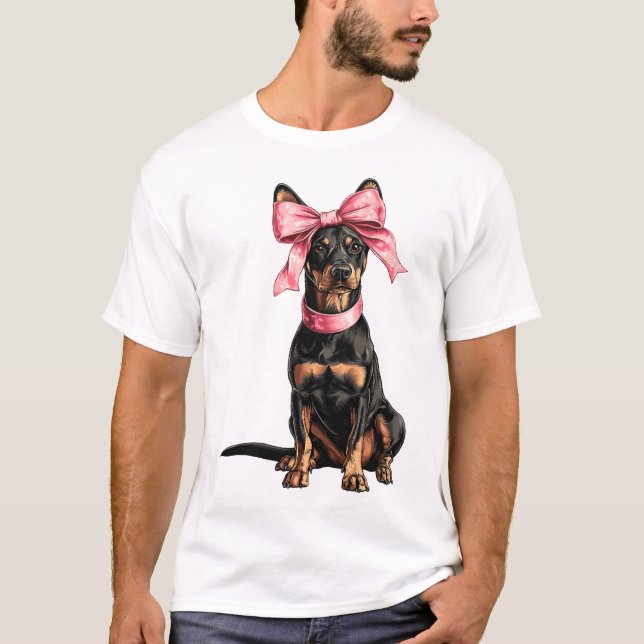 Coquette-Bow Dobermann-Hundemama Mädchen Rosa T-Shirt (Vorderseite)