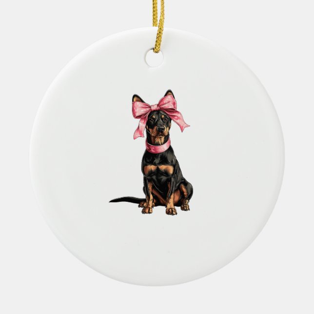 Coquette-Bow-Dobermann-Hundemutter-Mädchen Rosa Keramik Ornament (Vorne)