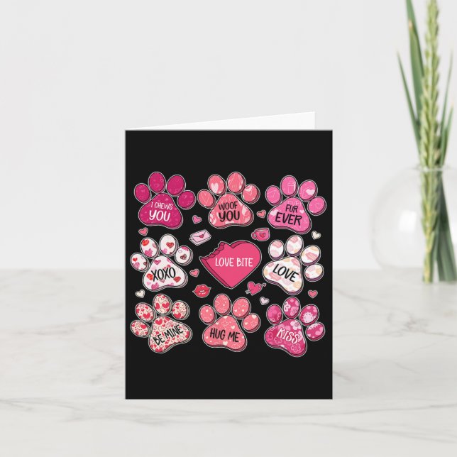 Coquette Bow Dog Paw Print Heart Valentine Dog Mam Karte (Vorderseite)