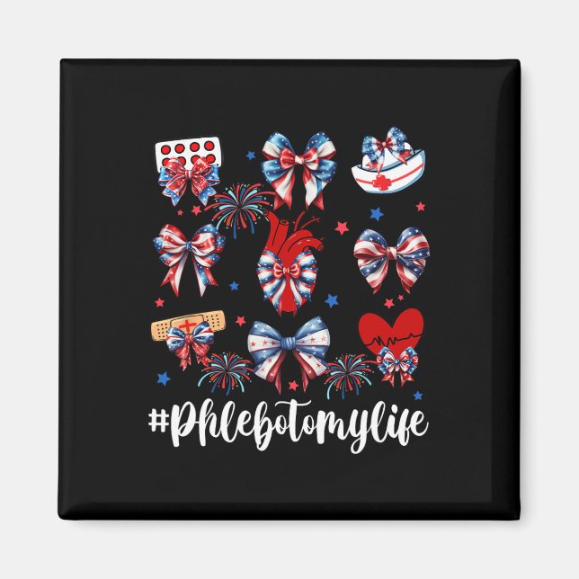 Coquette Bow Fireworks Phlebotomy Happy 4. Juli Magnet (Vorne)