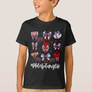 Coquette Bow Fireworks Phlebotomy Happy 4. Juli T-Shirt
