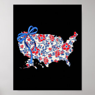 Coquette Bow Floral America Karte 4. Juli Indepe Poster