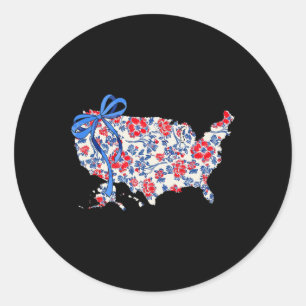 Coquette Bow Floral America Karte 4. Juli Indepe Runder Aufkleber