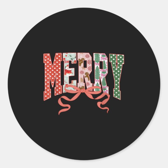 Coquette Bow frohe Weihnachten Weihnachten Familie Runder Aufkleber (Vorderseite)