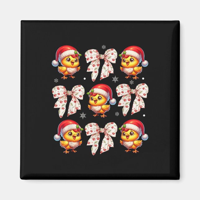 Coquette Bow Funny Chicken Weihnachtsbauernhof Tie Magnet (Vorne)