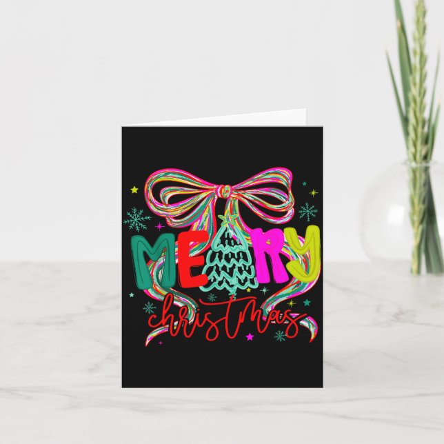 Coquette Bow Funny Merry Christmas Tree Cute Xmas  Karte (Vorderseite)