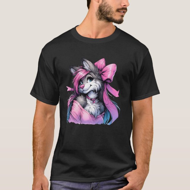 Coquette Bow Furry Fandom Fursona Fursuit Niedlich T-Shirt (Vorderseite)