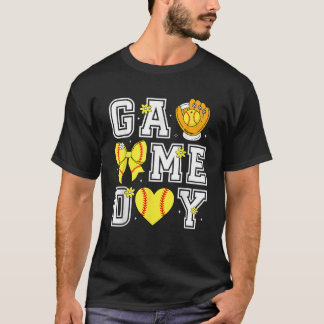 Coquette Bow Game Day Baseball Softball Herz Liebe T-Shirt