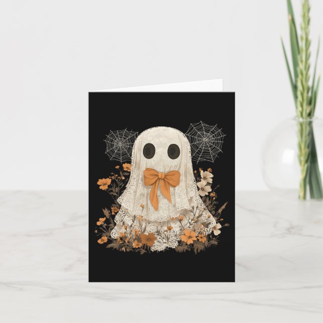 Coquette Bow Ghost Halloween Blume Ghost Spooky L Karte (Vorderseite)