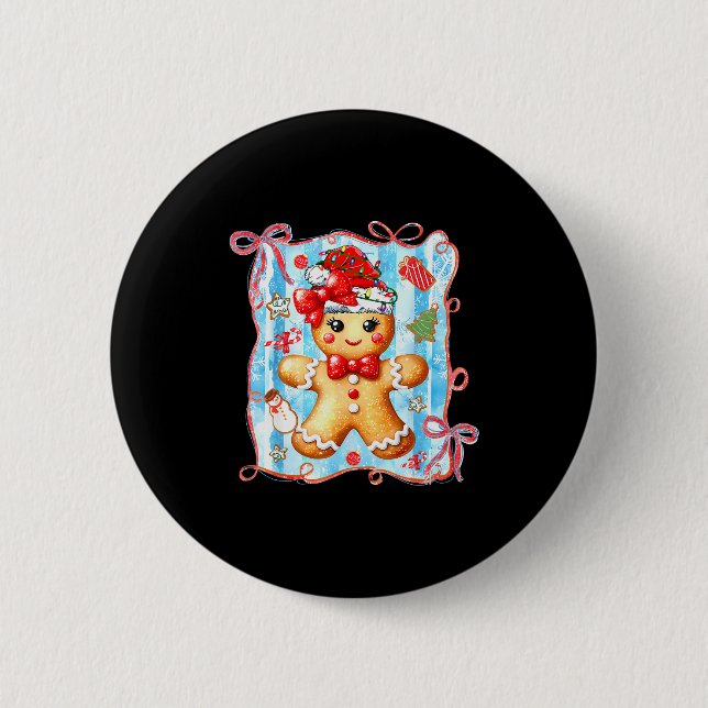 Coquette Bow Gingerbread Merry Christmas Xmas Paja Button (Vorderseite)