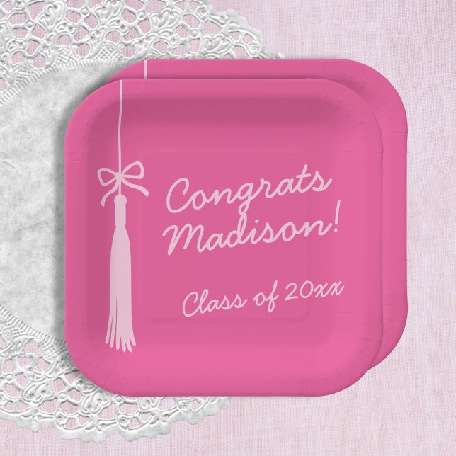 Coquette Bow Grad Tassel Pink 2025 Abschluss Pappteller (Coquette Bow Grad Tassel Pink 2025 Graduation Paper Plates)