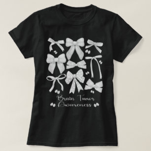 Coquette Bow Gray Ribbon Brain Tumor Awareness T-Shirt