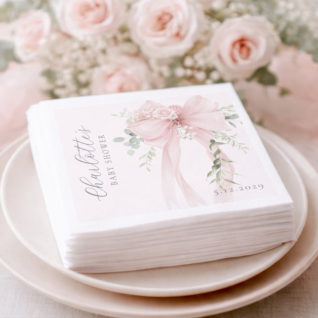 Coquette Bow Greenery Baby in bloom baby Shower Serviette (Von Creator hochgeladen)