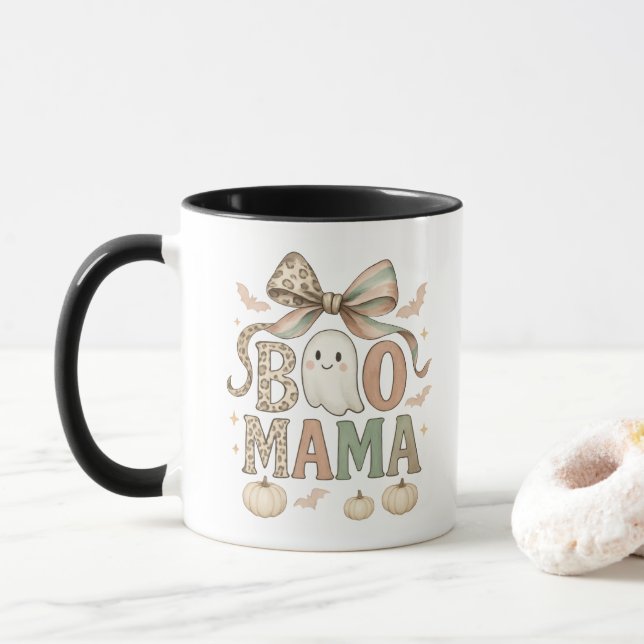 Coquette Bow Halloween Ghost Boo Mama Geschenk Mam Tasse (Mit Donut)