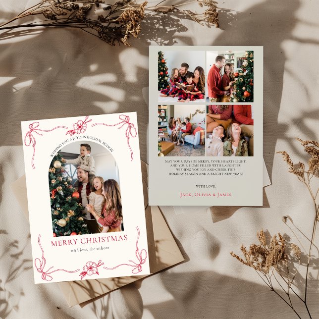 Coquette Bow Holiday Foto Collage Weihnachtskarte Einladung (Von Creator hochgeladen)
