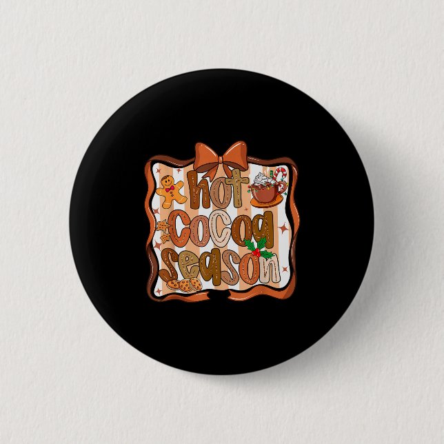 Coquette Bow Hot Cocoa Season Gingerbread Christma Button (Vorderseite)