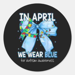 Coquette Bow im April tragen wir Blau für Autismus Runder Aufkleber