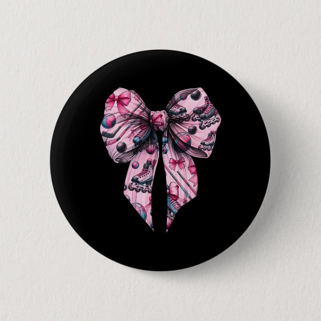 Coquette-Bow Inline-Hockey-Spielerin Mädchen-Mutte Button (Vorderseite)
