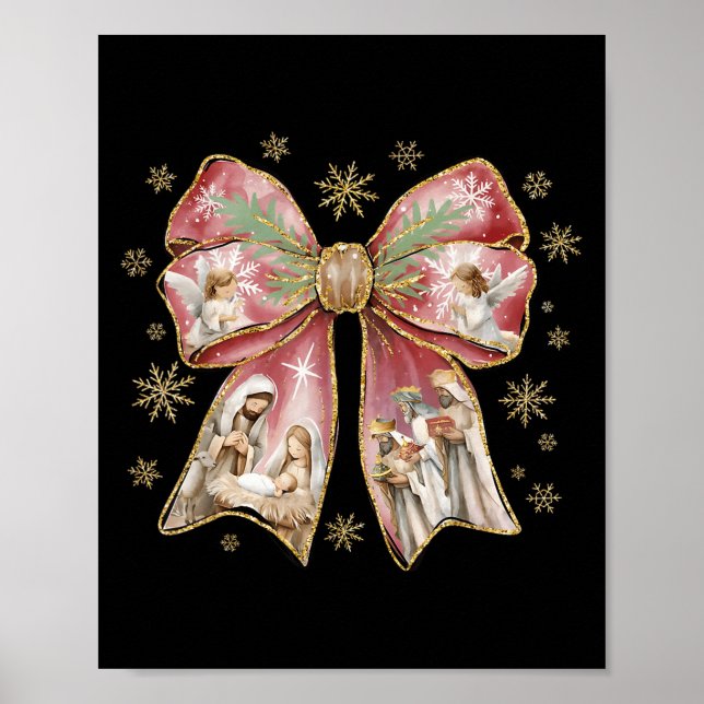 Coquette Bow Jesus Christian Merry Christmas Pajam Poster (Vorne)