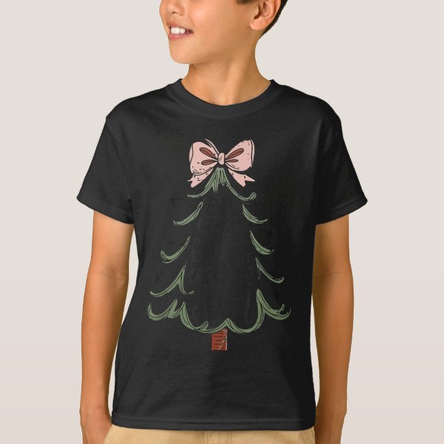 Coquette Bow Jesus Christmas Tree Oh Come Let Us A T-Shirt (Vorderseite)