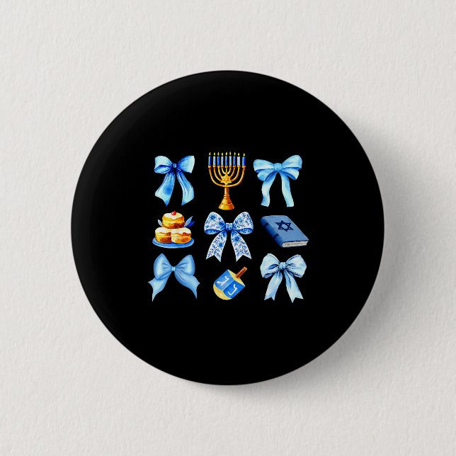 Coquette Bow Jewish Holiday Chanukah Hanukkah Meno Button (Vorderseite)