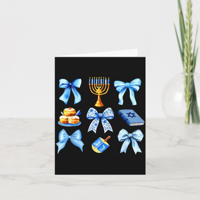 Coquette Bow Jewish Holiday Chanukah Hanukkah Meno Karte (Vorderseite)