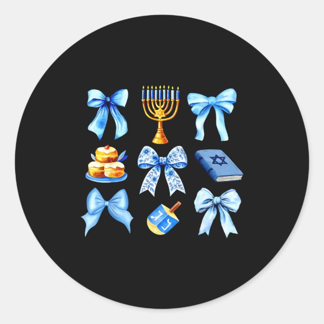 Coquette Bow Jewish Holiday Chanukah Hanukkah Meno Runder Aufkleber (Vorderseite)