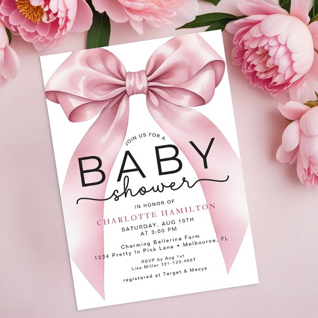 Coquette Bow Kinderdusche Einladung - S (Pretty Baby Shower Invitation)