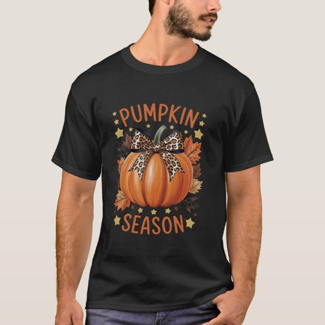 Coquette Bow Leopard Pumpkin Saison Herbst Herbst T-Shirt (Vorderseite)