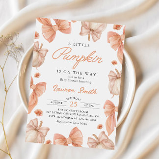 Coquette Bow Little Pumpkin on Way Baby Shower Einladung