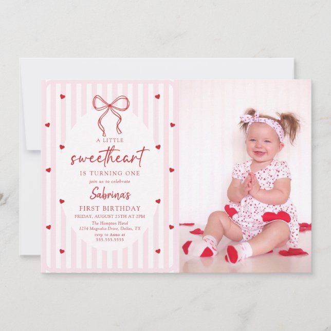 Coquette Bow Little Sweetheart Birthday Invitation Einladung (Vorderseite)