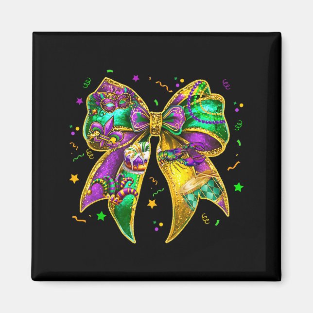 Coquette Bow Mardi Gras New Orleans Fleur De Lis F Magnet (Vorne)