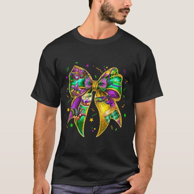 Coquette Bow Mardi Gras New Orleans Fleur De Lis F T-Shirt (Vorderseite)