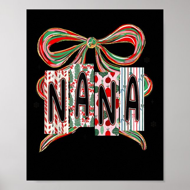 Coquette Bow Merry Christmas Nana Grandma Xmas Paj Poster (Vorne)