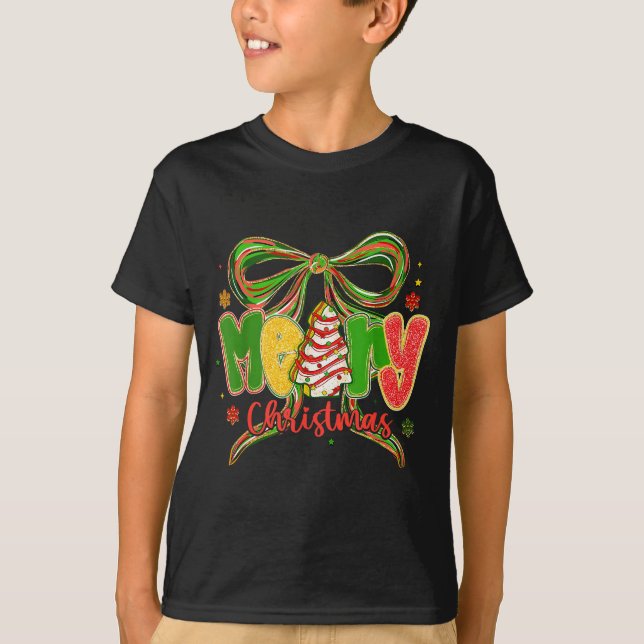 Coquette Bow Merry Christmas Xmas Family Pajamas H T-Shirt (Vorderseite)