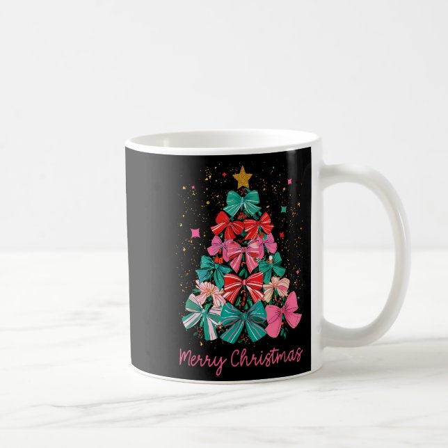Coquette Bow Merry Christmas Xmas Tree Family Paja Kaffeetasse (Rechts)