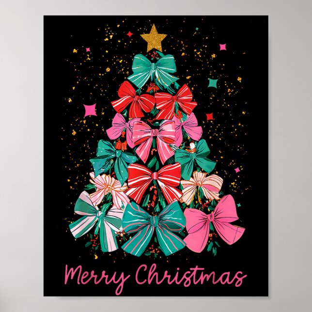 Coquette Bow Merry Christmas Xmas Tree Family Paja Poster (Vorne)