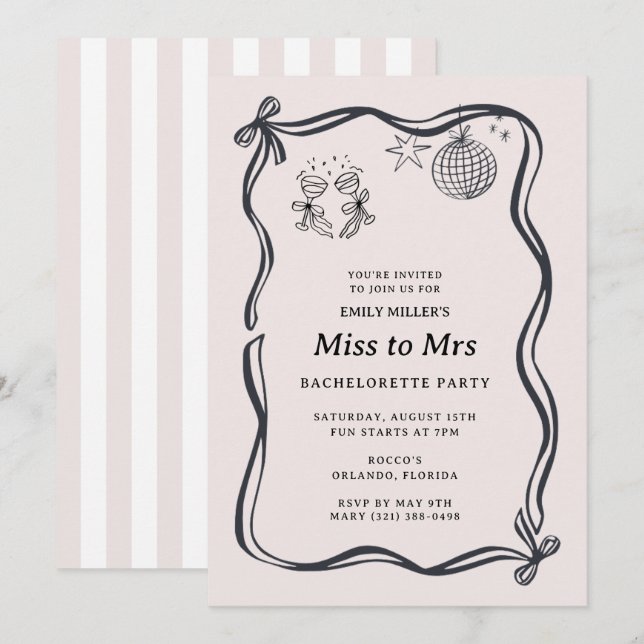 Coquette Bow Miss to Mrs Bachelorette  Einladung (Vorne/Hinten)