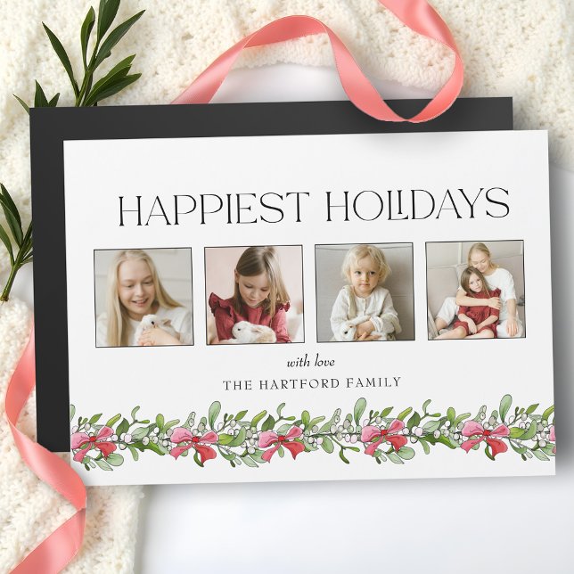 Coquette Bow Mistletoe Glücklichste Tage 4 Foto Magnetkarte (Von Creator hochgeladen)