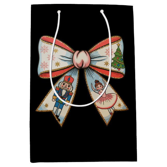 Coquette Bow Nutcracker Weihnachtsfeiertag Mittlere Geschenktüte (Vorderseite)
