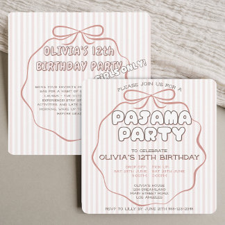 Coquette bow pajama Party Rosa Streifen Geburtstag Einladung
